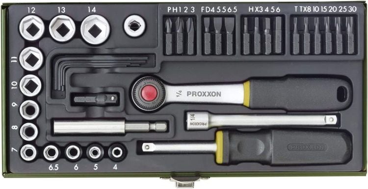 Proxxon 23070 Cırcırlı Kollu 39 Parçalı Lokma ve Bits Takımı 1/4''