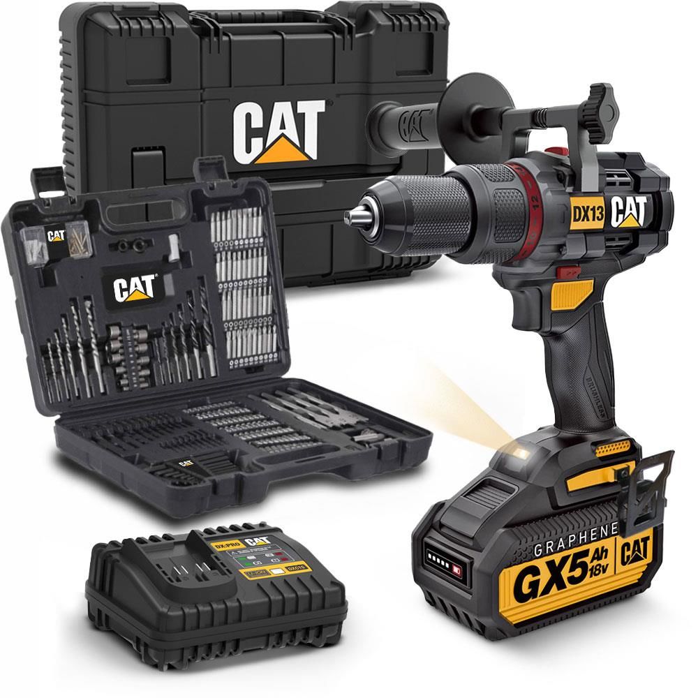 CAT DX13SET GRAPHENE Şarjlı Darbeli Matkap 18Volt/5.0Ah + DA01903 201 Parça Delme ve Vidalama Uç Seti