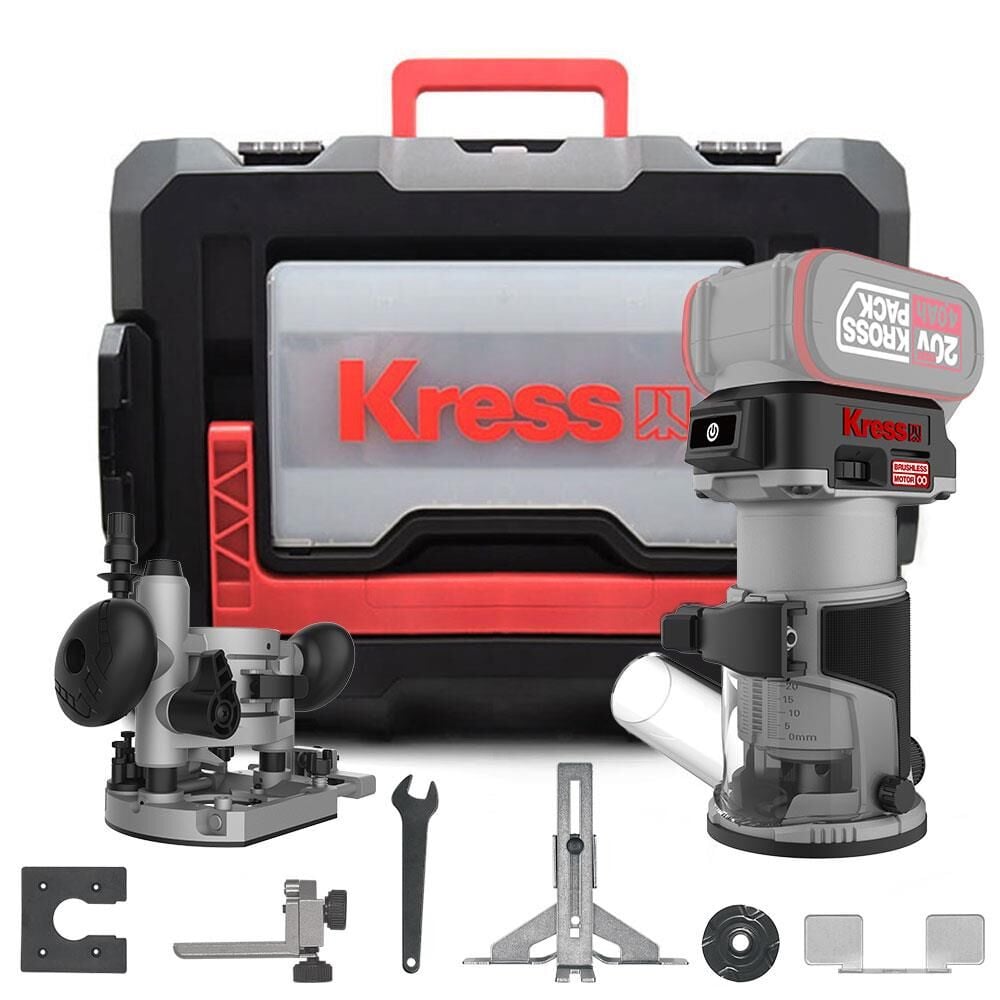 Kress KUD26.91 Devir Ayarlı Şarjlı Profesyonel Avuç İçi El Frezesi Formika Tıraşlama 20Volt Kömürsüz 6/8mm(Akü Dahil Değildir)