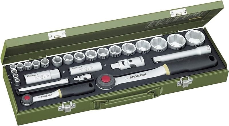 Proxxon 23020 Cırcırlı Kollu 27 Parçalı Lokma ve Bits Takımı 1/4'' ve 1/2''