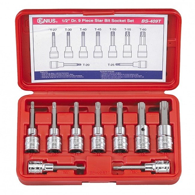 Genius T20-T60 Kısa Torx Kromajlı Lokmalı Allen Takımı 1/2''