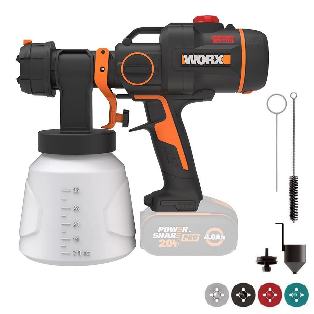 WORX WX020.9 Devir Ayarlı Boya Tabancası 20Volt (Akü Dahil Değildir) + 4 Parça Yedek Nozul/Meme