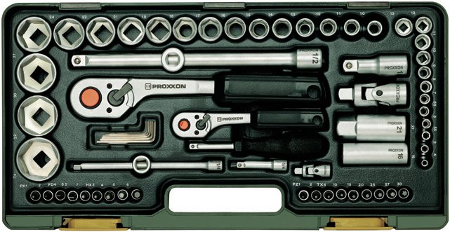 Proxxon 23286 Cırcır Kollu 65 Parçalı Lokma ve Bits Takımı 1/4'' ve 1/2''