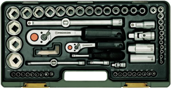 Proxxon 23286 Cırcır Kollu 65 Parçalı Lokma ve Bits Takımı 1/4'' ve 1/2''