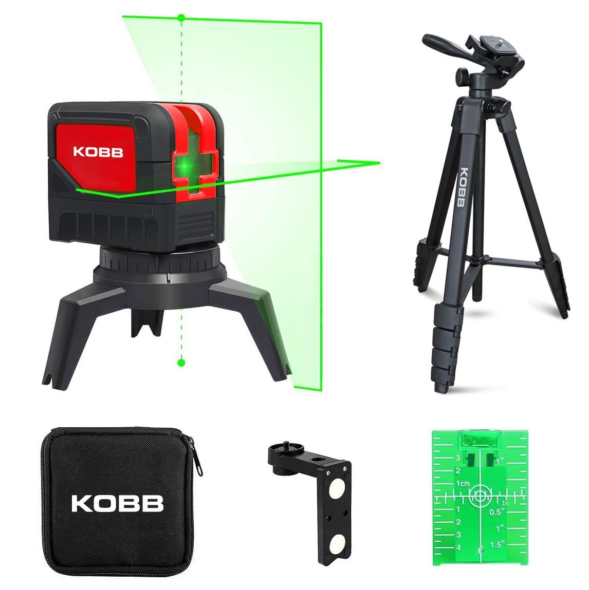KOBB KBL92GTP Yatay ve Dikey Otomatik Hizalamalı Yeşil Çapraz Çizgi Lazer, 2 Noktalı Şakül Lazer Distomat + Mini Tripod + Tripod