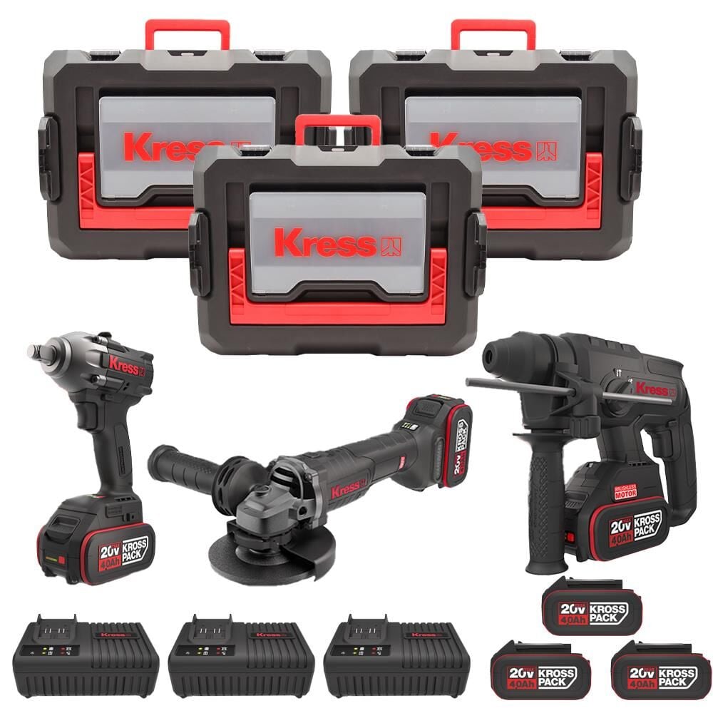 Kress 6'lı Akülü Profesyonel Kombo Set | 20V/4Ah | KUB30.2 + KU390.4 + KUH10.2