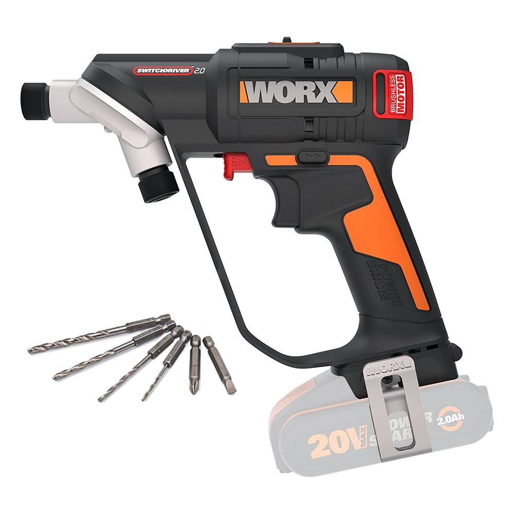 WORX 20Volt Döner Kafa ve Çift Mandrenli Profesyonel Kömürsüz Şarjlı Matkap + 6 Parça Uç (Akü Dahil Değildir)