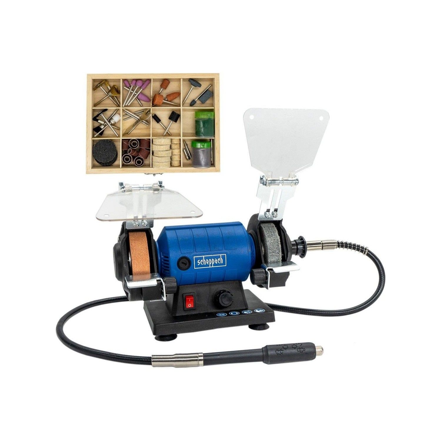 Scheppach HG35 120W Fleksibıl Şaftlı Değişken Hız Kontrollü Taş Motoru 103 parça
