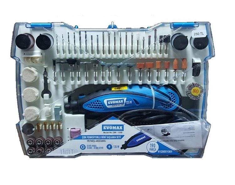 Evomax DM 135D Çok Fonksiyonlu Gravür ve Taşlama Seti 190 Parça