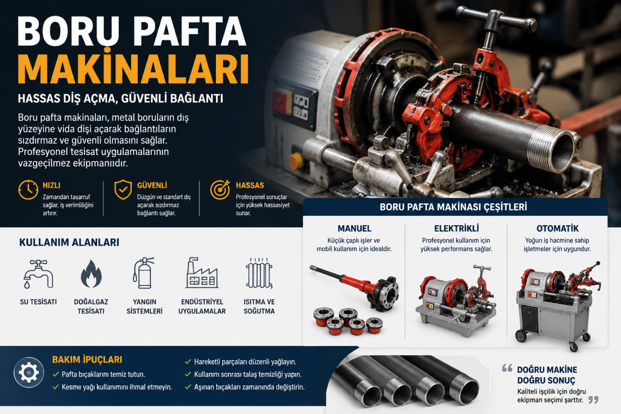 Boru Pafta Makinaları Nedir? Kullanım Alanları ve Doğru Makine Seçimi Rehberi