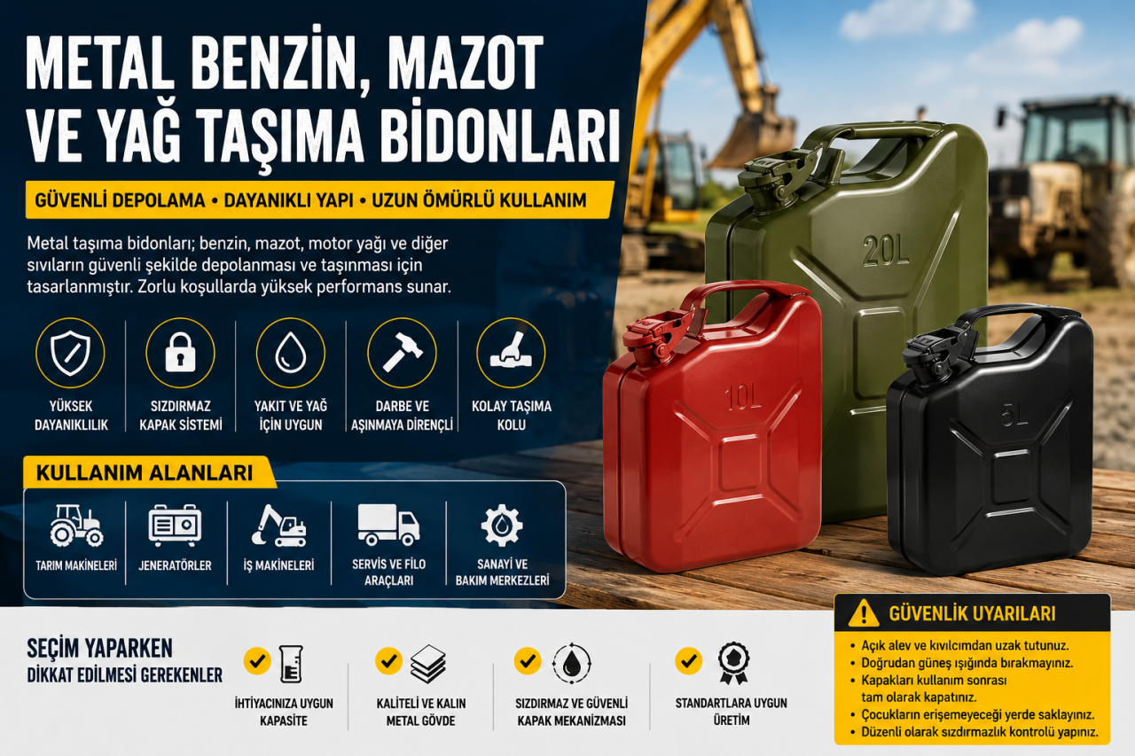 Metal Benzin, Mazot ve Yağ Taşıma Bidonları Rehberi