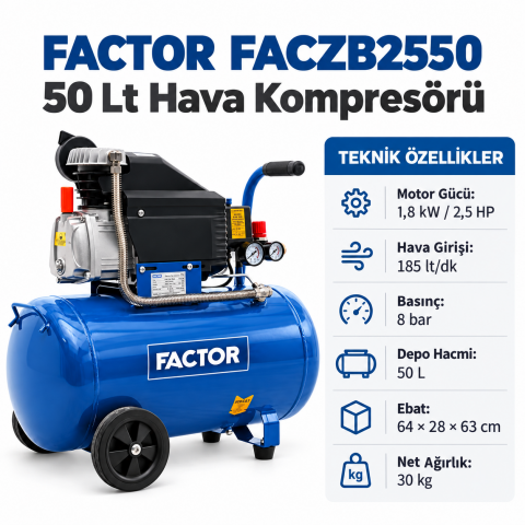 Factor FACZB2550 Hava Kompresörü 50 Lt