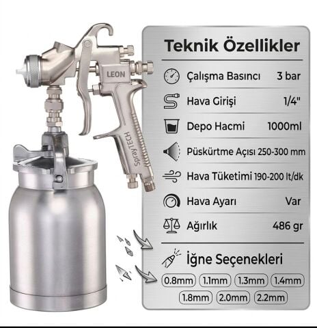 Spraytech 212ST.LN Leon Alt Depolu Havalı Boya Tabancası - Profesyonel Seri