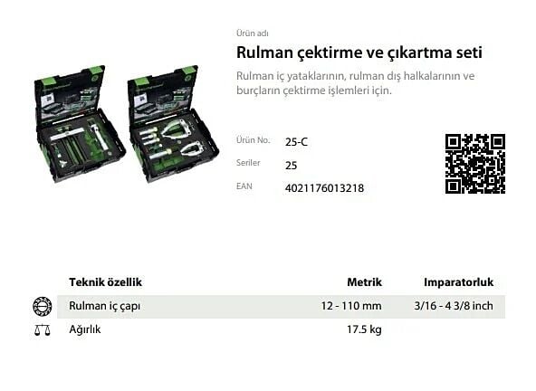 Kukko 25 C İç Rulman Çektirme Seti
