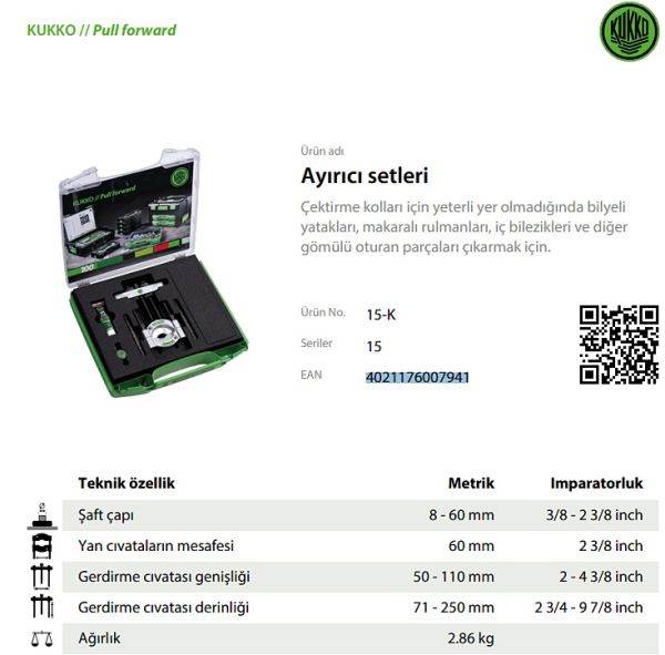 Kukko 15-K Dış Rulman Çektirme Takımı 8-60mm