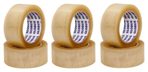 Globus 6 adet Acrilic Şeffaf Koli Bandı 45mmx100mt - Dayanıklı Yapışkan