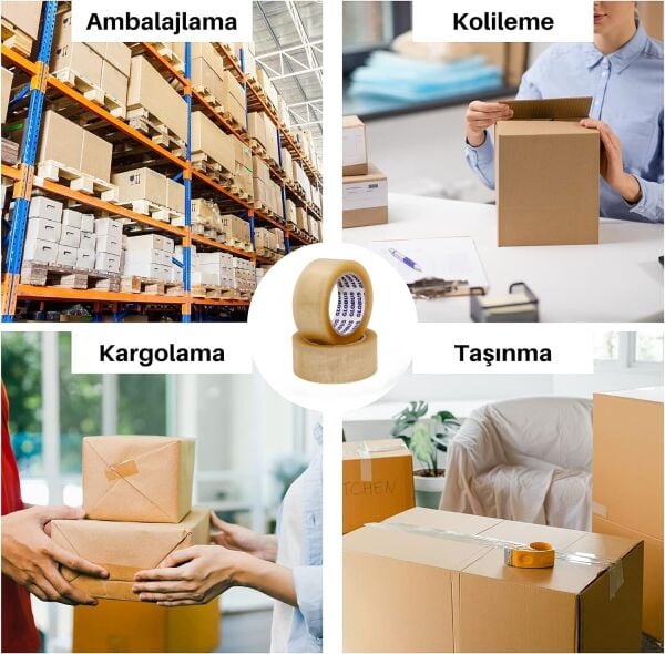 Globus 6 adet Acrilic Şeffaf Koli Bandı 45mmx100mt - Dayanıklı Yapışkan