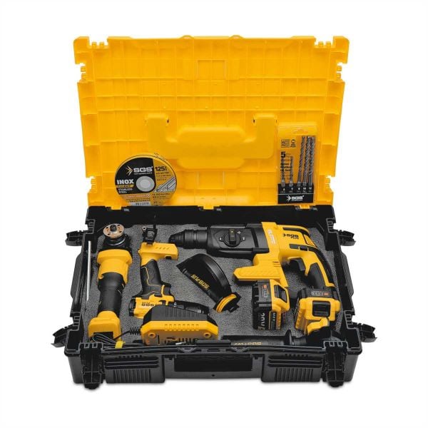 SGS X-Tech Combo Set Çift Akülü Darbeli Matkap, Şarjlı Vidalama Kırıcı Delici , Şarjlı Avuç Taşlama ,15 parça Aksesuar