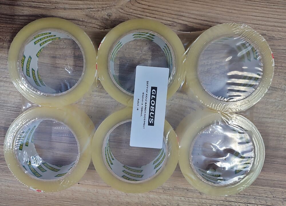 Globus 6 adet Hotmelt A Kalite Şeffaf Koli Bandı 45mmx100mt - Dayanıklı Yapışkan