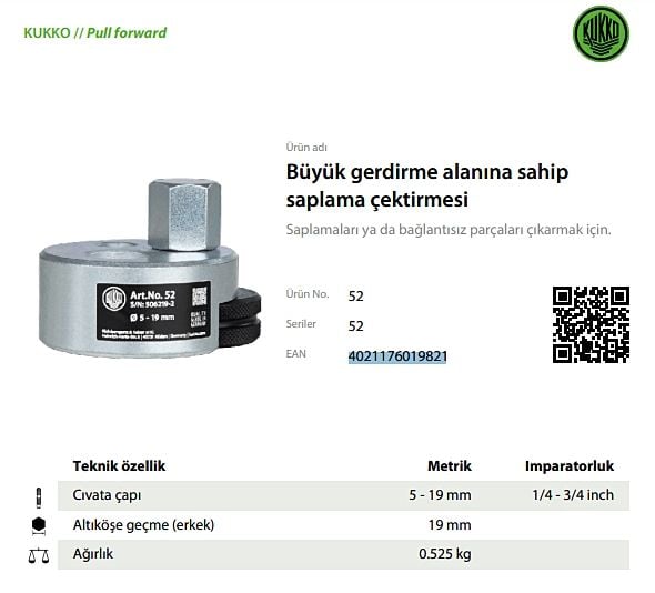 Kukko 52 Saplama Sökme 5-19 mm