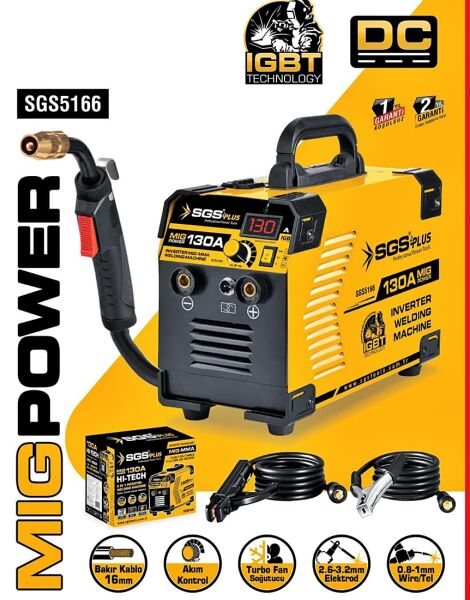SGS SGS5166 İnvertör MIG-MMA Gazsız Gazaltı Kaynak Makinesi 130A-IGBT Teknoloji