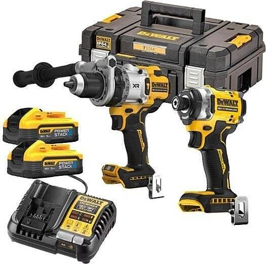 Dewalt DCK2200H2T 18V XR PowerStack İkiz Kit | Kömürsüz Darbeli Matkap & Tornavida Seti (5.0Ah Akü + Şarj Cihazı + TSTAK Çanta