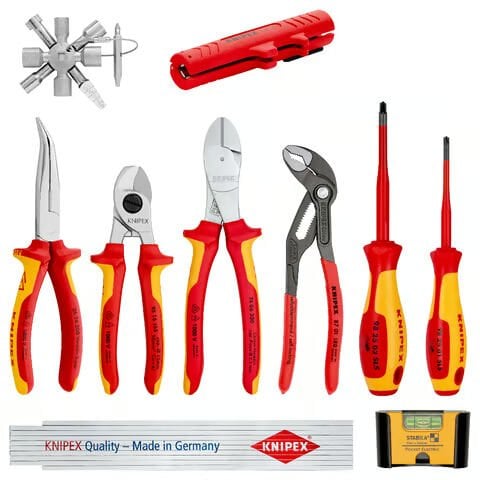KNIPEX KNI002090V01 Elektro Uzatma Seti 10 Parça – İzoleli Profesyonel Elektrikçi Alet Seti