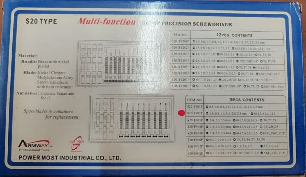 Armway S20F902P Plastik Kutulu Saatçi Tornavida Seti (9 Parça + 18 Yedek)