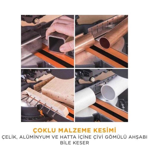 Evolution R210SMS+ 210 mm Profesyonel Kızaklı Gönye Kesme Makinesi – 1500 W - Çok Amaçlı Kesim