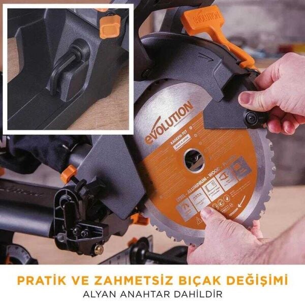 Evolution R210SMS+ 210 mm Profesyonel Kızaklı Gönye Kesme Makinesi – 1500 W - Çok Amaçlı Kesim