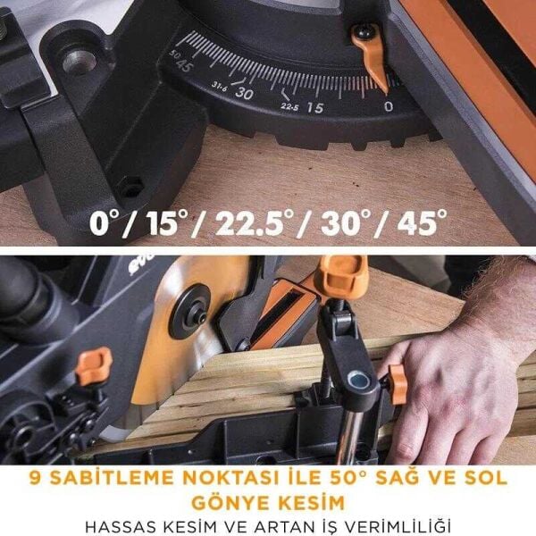 Evolution R210SMS+ 210 mm Profesyonel Kızaklı Gönye Kesme Makinesi – 1500 W - Çok Amaçlı Kesim
