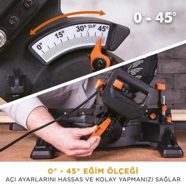 Evolution R210SMS+ 210 mm Profesyonel Kızaklı Gönye Kesme Makinesi – 1500 W - Çok Amaçlı Kesim