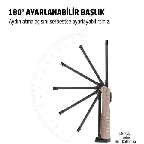 Rox 0221 Şarjlı Katlanır Çok Amaçlı Çalışma Feneri 2000 Lümen – Güçlü LED Aydınlatma ve Kamp Lambası