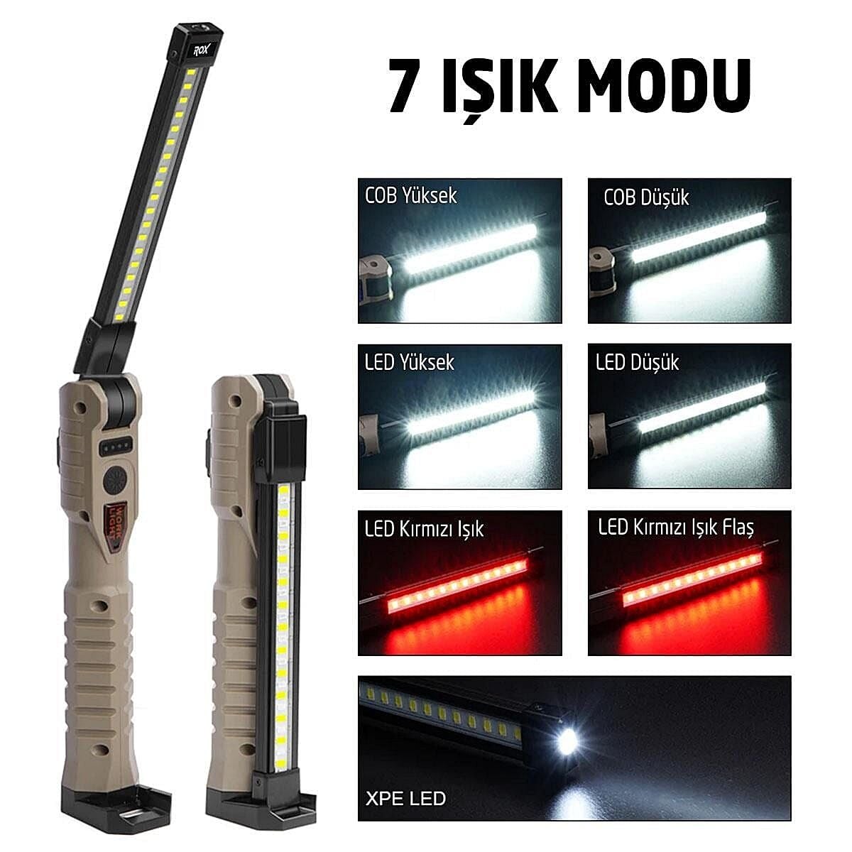 Rox 0221 Şarjlı Katlanır Çok Amaçlı Çalışma Feneri 2000 Lümen – Güçlü LED Aydınlatma ve Kamp Lambası