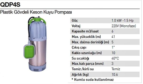 Rainpump QDP4S Dalgıç Su Pompa 1.1 KW
