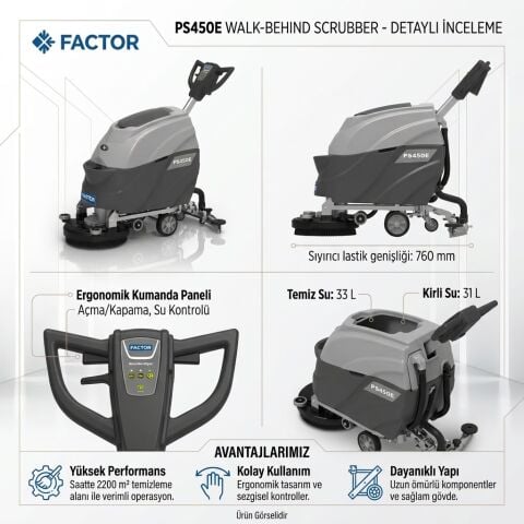 Factor FCPS450E 35 LT Elektrikli Zemin Temizleme Otomatı 45 cm | Profesyonel Yer Yıkama Makinesi