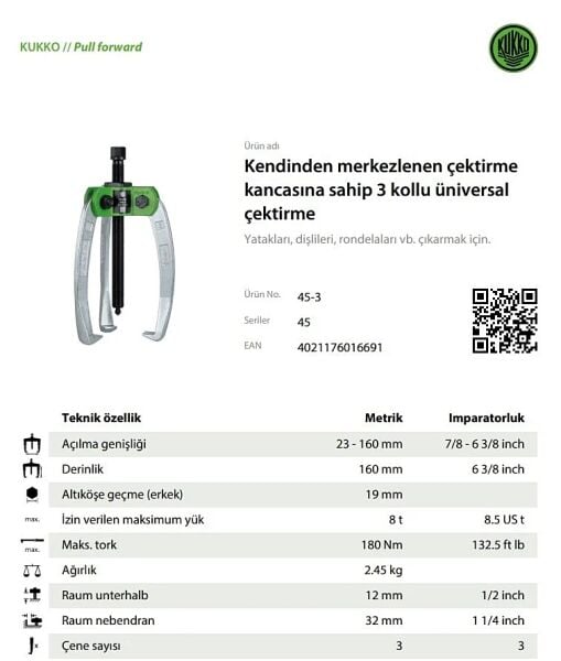 Kukko 45-3 Üç Ayaklı Çektirme 160 mm