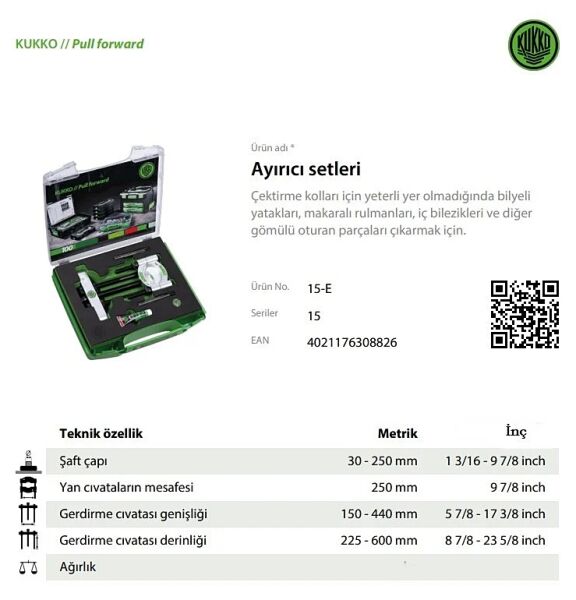 Kukko 15-E Dış Rulman Çektirme Takımı 30-250mm