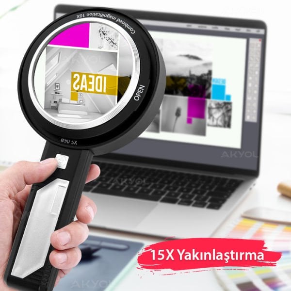 Büyüteç 2290 Işıklı El Tipi 15X (10X/5X)