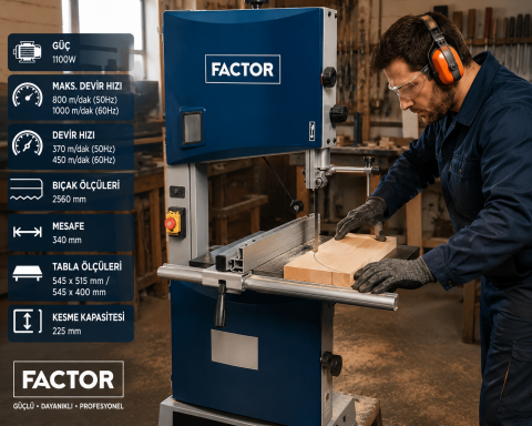 Factor FCWT340 Profesyonel Ahşap Şerit Testere Makinası 340 mm - Güçlü Motor
