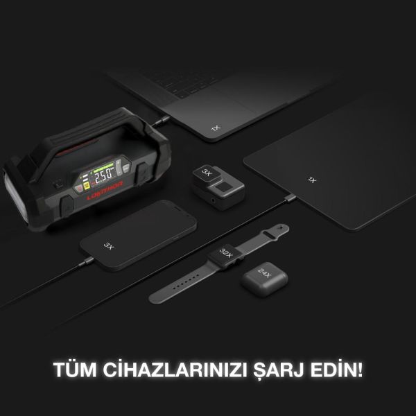 LOKITHOR Li-Polimer Akıllı Akü Takviye + Pompa + Powerbank + Led Lamba 12V-2000Amp