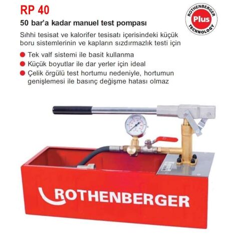 Rothenberger RP50ECO Manuel Su Basınç Test Pompası 0-50 Bar – Profesyonel Hassas Tesisat Basınç Pompası
