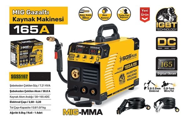 SGS SGS5167 165A MIG Gazaltı Kaynak Makinesi -Profesyonel Güçlü Taşınabilir Endüstriyel Performans