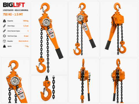 Biglift BIGHUB0.75-1.5 Hubzug Kollu Caraskal 750 kg 1.5 m | Profesyonel Manuel Zincirli Kaldırma Caraskalı