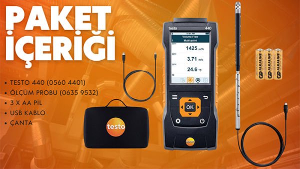 Testo 440 Hava Hızı ve Hacimsel Debi Ölçer | Mini Pervane Problu