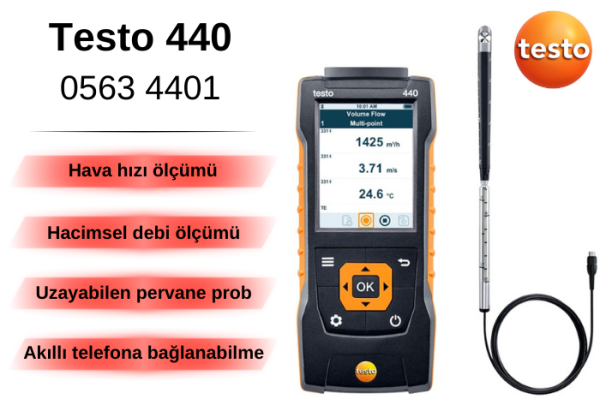 Testo 440 Hava Hızı ve Hacimsel Debi Ölçer | Mini Pervane Problu