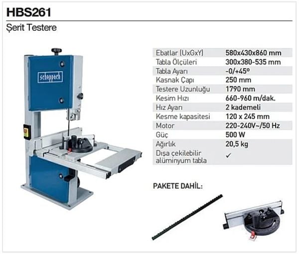 Scheppach HBS261 Şerit Testere Makinası 500 W