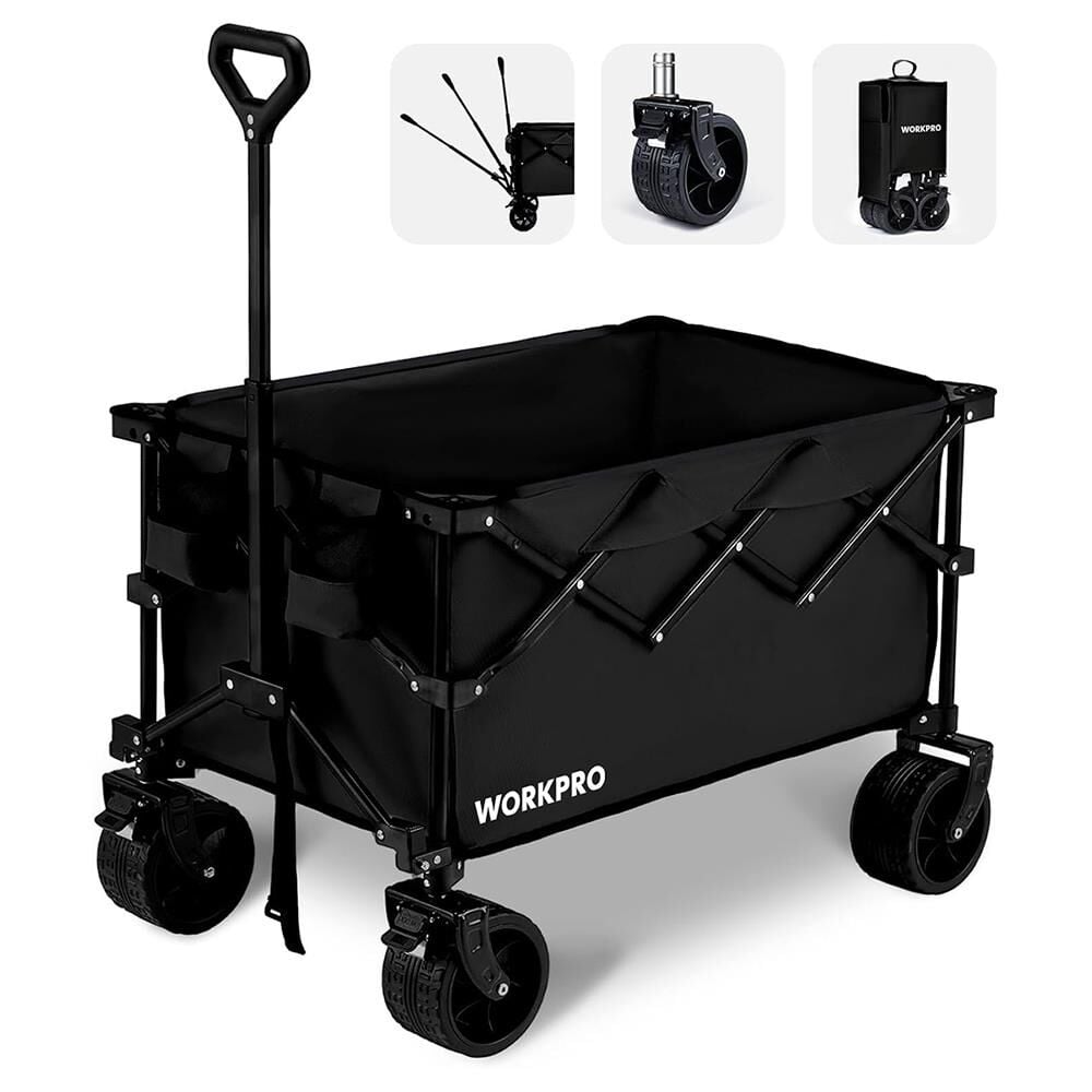 WORKPRO WP285016 Katlanabilir Taşıma Arabası 100Kg Kapasite | 4 Tekerlekli Ağır Hizmet El Arabası ve Plaj Arabası