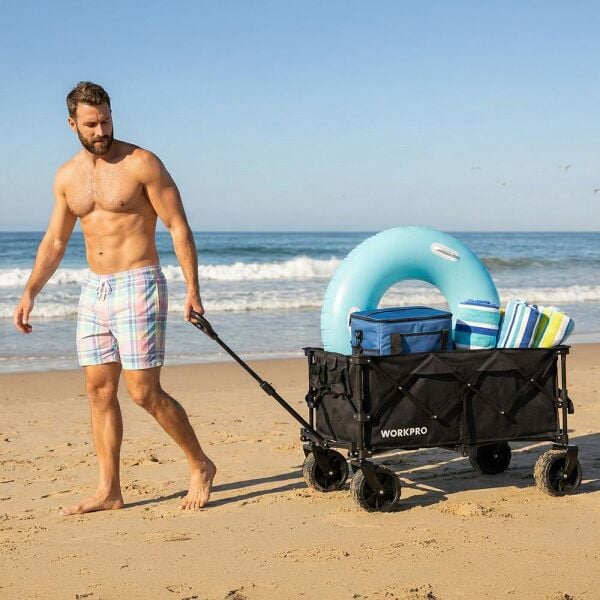 WORKPRO WP285016 Katlanabilir Taşıma Arabası 100Kg Kapasite | 4 Tekerlekli Ağır Hizmet El Arabası ve Plaj Arabası