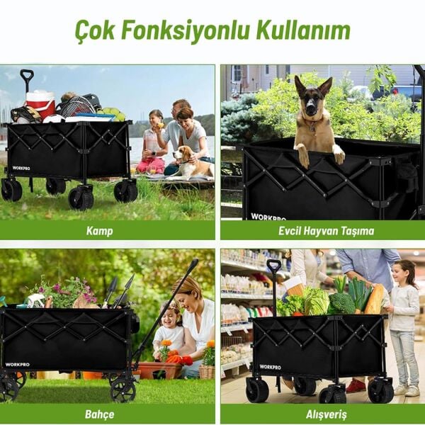 WORKPRO WP285016 Katlanabilir Taşıma Arabası 100Kg Kapasite | 4 Tekerlekli Ağır Hizmet El Arabası ve Plaj Arabası